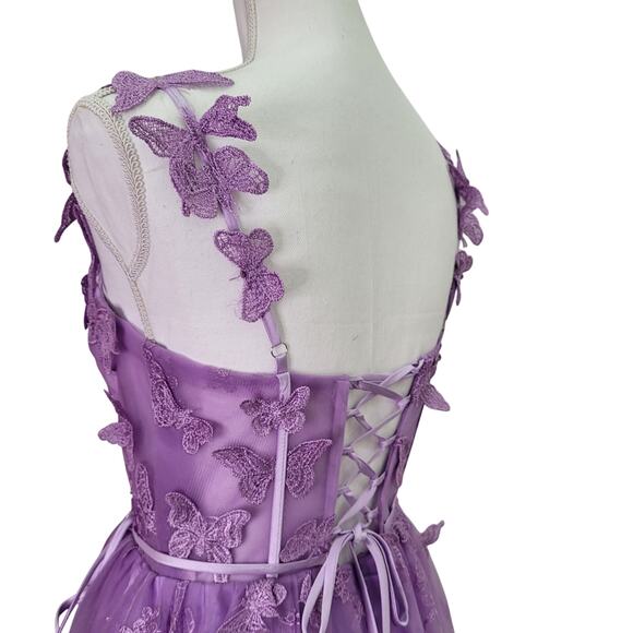 Purple Lavender Butterfly Dress Corset Back Formal Prom Wedding Bridesmaid - Picture 9 of 13